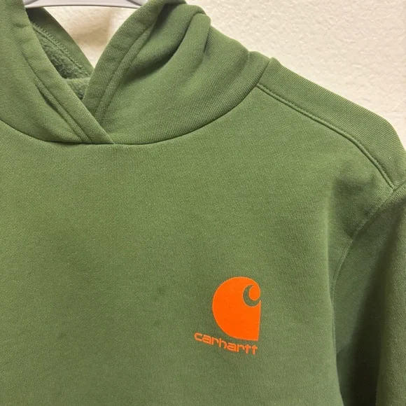 EUC Boys Carhartt Graphic Pullover Hoodie Chive Fleece Long Sleeve 14-16 Outdoor - Picture 3 of 10